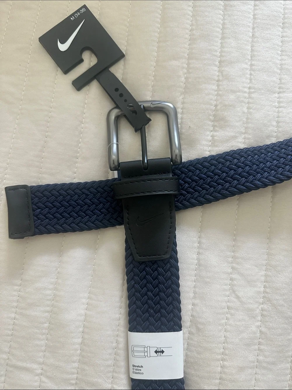 Nike Men's Navy and Black Woven Stretch Belt